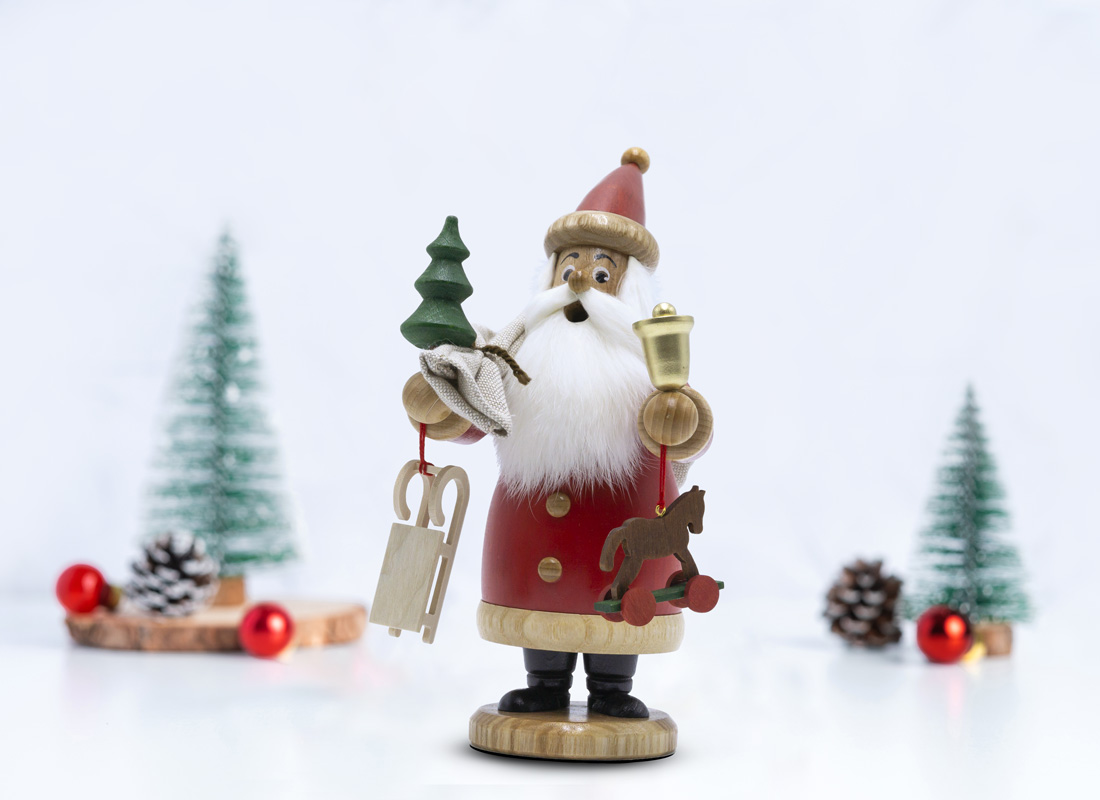 Kleiner Räuchermann Weihnachtsmann rot mit Geschenken
